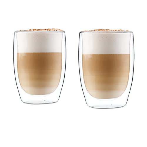 GLASWERK Design Latte Macchiato Gläser doppelwandig (2 x 350ml) Cappuccino Tassen aus Borosilikatglas - Spülmaschinenfeste Teegläser Kaffeetassen Set - Thermogläser