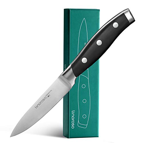 linoroso Gemüsemesser 9cm Schälmesser Scharfe Obstmesser Küchenmesser Klein Küchen Messer Schmiedestücke aus Deutschem Kohlenstoffstahl Ergonomischer Griff mit Eleganter Geschenkbox - Serie Classic