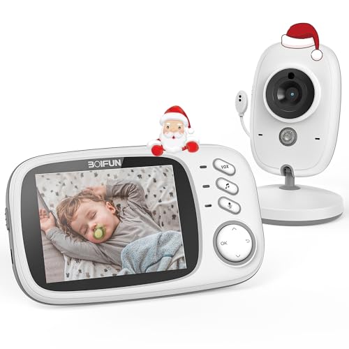 BOIFUN Babyphone mit Kamera, VOX Babyfon, Nachtsicht Baby, Wecker, Temperaturüberwachung, Video Überwachung mit 3.2 Zoll Digital LCD Bildschirm Wireless, Gegensprechfunktion, Wiederaufladbar