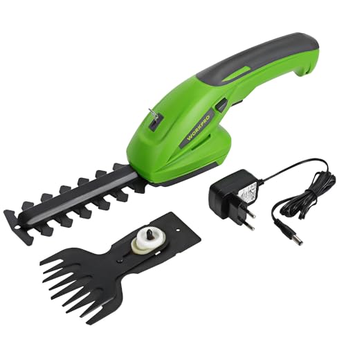 WORKPRO Heckenschere und Kräuterschere, kabellos, 7,2 V – Grasschere mit 2 Klingen, Akku 1500 mAh, Ladegerät zum Schneiden, Beschneiden