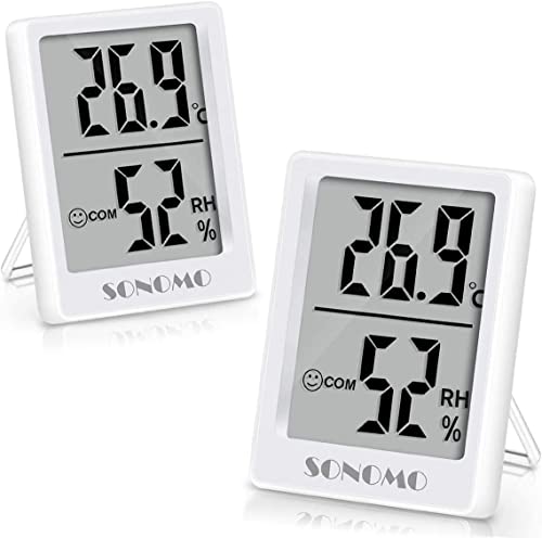 SONOMO Thermo-Hygrometer,2 Stück Digital Hygrometer Innen, Thermometer Innen Feuchtigkeit Hohen Genauigkeit,Für vertikale oder Wandmontage Luftfeuchtigkeitsmessgerät,Für Innenraum-(Weiß)