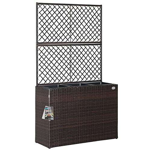 Casaria® Blumenkasten Rankgitter 3 Innentöpfe Polyrattangeflecht Rankhilfe Blumentopf Rattanoptik Pflanzkasten Braun