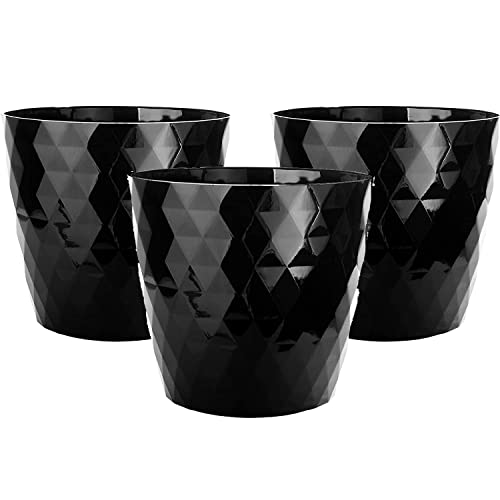 2friends Blumentopf schwarz 3er Set, Durchmesser 14 cm (oben), schwarz glänzend, aus stabilem Kunststoff, ideale Fensterbank-Größe, Made in EU