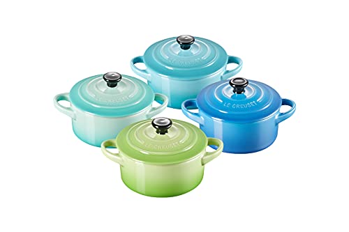 Le Creuset 4er-Set Mini Cocottes aus Steinzeug, je 200 ml, 10 x 5 cm, Meeresbrise (Grün/Türkis/Blau/Mint), 79212105139100