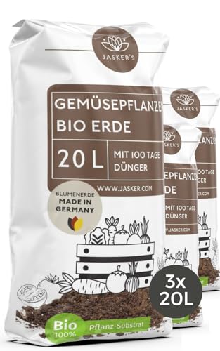 Bio Gemüseerde & Hochbeeterde für Gemüse 60 L (3x20L) - Bio Erde für Gemüsepflanzen mit 50% weniger Torf - Pflanzenerde mit organischem Dünger - Universalerde - Pflanzerde Gemüse