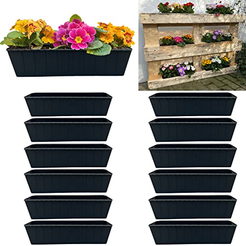 Hossi's Wholesale 12er Blumenkasten Set Balkonkasten Einsatz passend für Europaletten für Blumen, Kräuter und Früchte 12 Stück 37cm