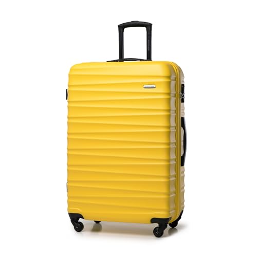 WITTCHEN Reisekoffer Rollkoffer Trolley Großer Koffer Handgepäck Hartschale aus ABS mit 4 Spinner-Rollen Zahlenschloss Teleskopgriff Groove Line Größe L Gelb