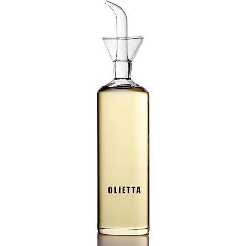 Olietta Tropf- und auslaufsichere Ölflasche aus Glas - 500 ml Ölflasche mit Ausgießer - Ölspender zum Ausgießen & Träufeln von Olivenöl & anderen Flüssigkeiten - Leicht zu reinigen - Öl Dosierflasche