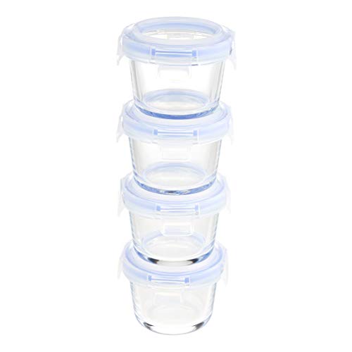 Amazon Basics ABL001 Glasaufbewahrungsbehälter, 150 ml, transparent mit blauen Deckeln, 4 Stück