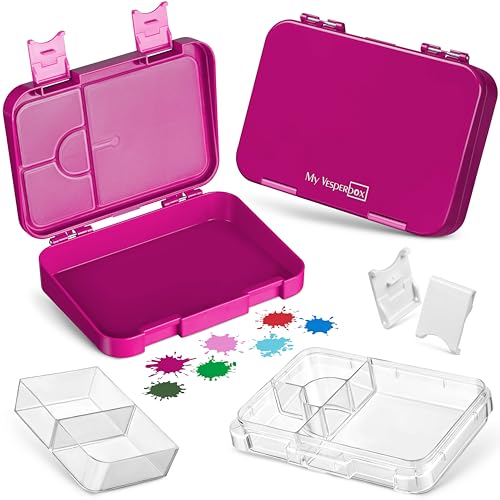 My Vesperbox – Len - Bento Box Kinder - Lunchbox mit 4+2 Fächern - extrem robust – Brotdose – Brotbox ideal für Kindergarten und Schule… (Lila)