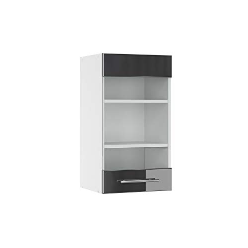 Vicco Küchenschrank Glas Fame-Line, Anthrazit Hochglanz/Weiß, 40 cm