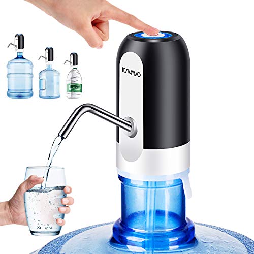 Wasserflaschen Pumpe, Bonus 2 Adapter für Wasserkrüge abweichen Kaliber,wiederaufladbarer USB Trinkwasserschalter, tragbarer elektrischer Wasserspender mit 2 frei zu schneidenden Schläuchen, Edelstahl