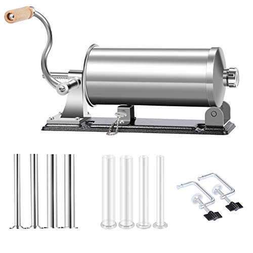 MASTER FENG Wurstfüller, Horizontale Küche Aluminium Wurstfüllmaschine mit Saugfuß Verpackt 8 Größe Professionelle Wurstfüllrohre für Hausgemachte (6LBS / 3.5 L (Horizontal))