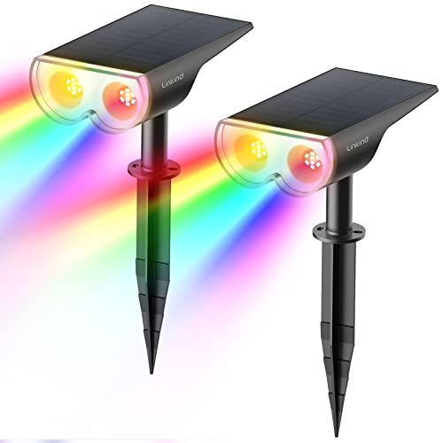 Linkind Farbig Solar Gartenleuchten, Bunt RGB Solarlampe Licht-Sensor, IP67 Wasserdicht Aussen Solarleuchte, 11 Modi Gartenstrahler für Außen Halloween Deko, Weihnachtsdeko, StarRay Serie, 2 Stück