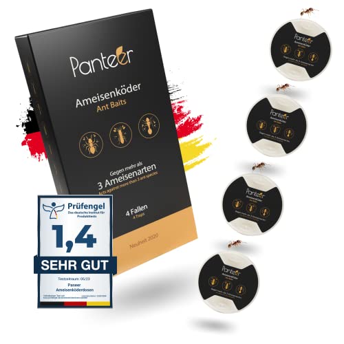 Panteer® Ameisenköder - 4 Dosen - Einfach Ameisen bekämpfen mit Ameisengift - Effektiv gegen Diverse Ameisentypen, auch Pharaoameisen - Ameisenköderdose für innen - Ameisengift draußen - Ameisenfalle