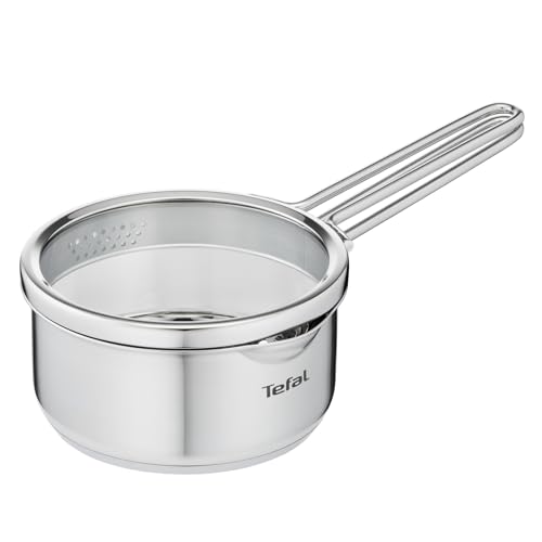 Tefal H85222 Nordica Stielkasserolle 16 cm mit Deckel | Doppelgriffe | Edelstahl-Topf | alle Herdarten | induktionsgeeignet | robuster Boden | Edelstahl