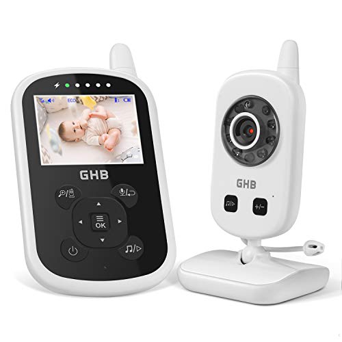 GHB Babyphone mit Kamera Video Baby Monitor 2,4 GHz Gegensprechfunktion ECO Modus Nachtsicht Temperatursensor Schlaflieder Lange Akkulaufzeit, 480p