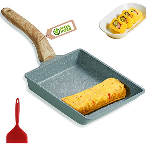 MIHUNTER Tamagoyaki Japanische Omelettpfanne/Omelette Pfanne Tamago Pfanne Mini Bratpfanne/Quadratische Eierpfanne, mit Silikonspatel & Pinsel/Antihaftbeschichtung (PFOA-frei)/20 x 15 cm