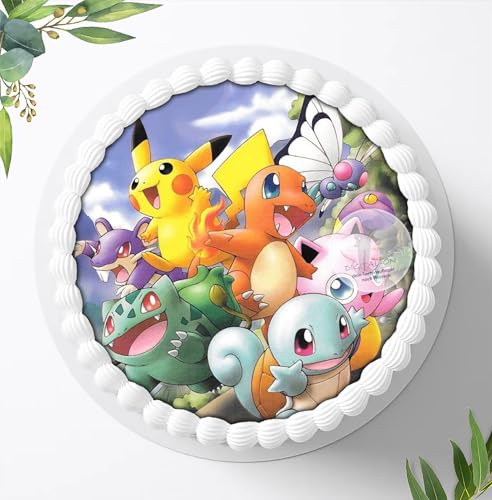 Für den Geburtstag ein Tortenbild, Zuckerbild mit dem Motiv: Pokemon, Essbares Foto für Torten, Tortenbild, Tortenaufleger Ø 20cm - 0288w