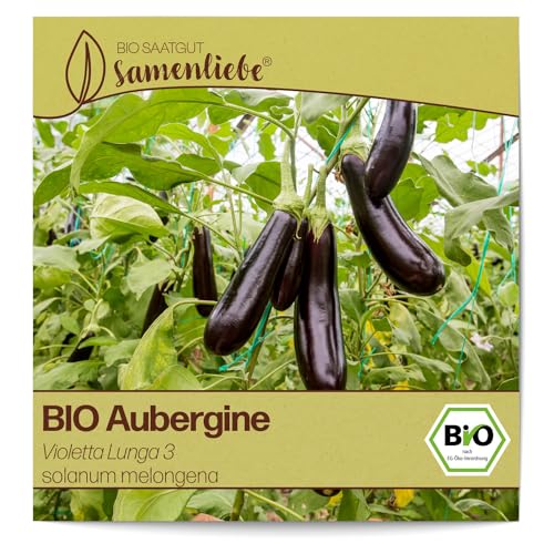 Samenliebe BIO Auberginen Samen alte Sorte Violetta Lunga 3 Eierfrucht lange Melanzani violett schwarz 10 Samen samenfestes Gemüse Saatgut für Gewächshaus Freiland und Balkon BIO Gemüsesamen