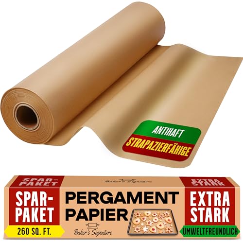 Ungewachstes Backpapier Rolle – 38cm x 64m Butterbrotpapier mit Schneidemesser, Pergamentpapier Rolle zum Backen, Kochen, Grillen, Dampfgaren und Airfryer von Baker's Signature