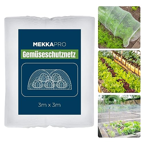 MEKKAPRO Gemüseschutznetz (3 x 3 m) – Insektenschutznetz Gemüse - Gartennetz Feinmaschig - Maschenweite 0,8 mm – Moskitonetz Outdoor - Kulturschutznetz – Gemüsenetz Garten – UV-beständig & Reißfest