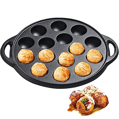 WUWEOT Aebleskiver-Pfanne, antihaftbeschichtet, Gusseisen, Pfannkuchen, Oktopus-Kugelgrill, 3,8 cm Durchmesser, 3,0 kg