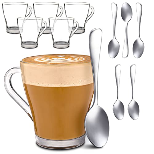 Cosumy 6 Cappuccino Gläser mit Henkel und Löffel - 250ml - Hält lange warm - Ideale Größe für Kaffeevollautomaten - Spülmaschinenfest