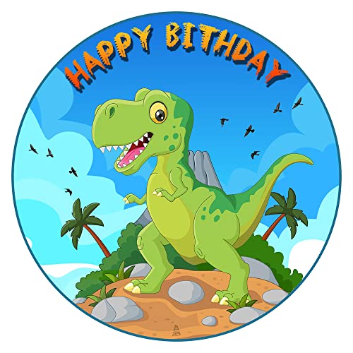 J&M DECO Essbare Tortenaufleger - Tortenaufleger Geburtstag - Tortendeko Dino Motiv - Geburtstagskuchen Deko aus Fondant - Rund 20 cm - Esspapier Tortendeko - Tortenaufleger Dinosaurier