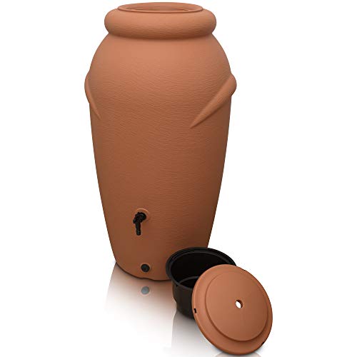 YourCasa® Regentonne 210 Liter [Amphore Design] Regenfass Frostsicher aus Kunststoff - Regenwassertonne mit Wasserhahn - Regenwassertank Garten Regenwassersammler Wasserfass Wassertonne (Terracotta)