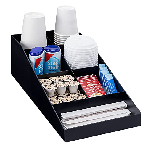 Navaris Kaffee Spender Organizer - Aufbewahrung von Zubehör - Kaffeebar für u. a. Zucker Milch Servietten Kapseln - Kaffeestation 7 Fächer schwarz