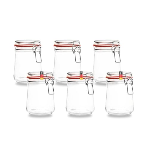 BAUER Flaschenbauer - 6-teiliges Set Drahtbügel-Vorratsgläser 800ml, geeignet als Einmach- und Fermentierglas, zur Aufbewahrung, zum Befüllen, leere Gläser mit Drahtbügel - Made in Germany