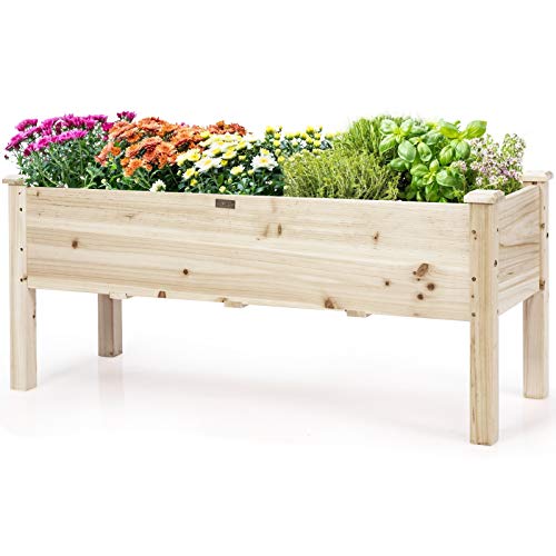 COSTWAY Hochbeet aus Holz, Pflanzbeet für Kinder, 120x43,5x51cm, Pflanztrog belastbar bis 100 kg, Blumenkübel mit Ablauflöchern, Kräuterbeet rechteckig, Anzuchtbeet Garten Terrasse Balkon