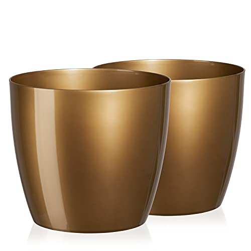 Tymar Blumentopf, 2er-Pack, Runde Form, Übertopf (Gold, ø 18 cm)