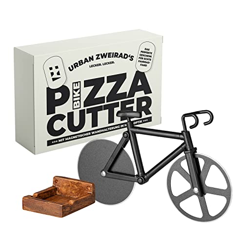 URBAN ZWEIRAD | Fahrrad Pizzaschneider inkl. magnetischer Wandhalterung | Antihaftbeschichtet & rostfrei | Familien Pizzaroller, Fahrrad Geschenkideen