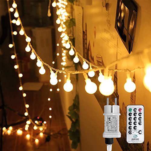 Kugel Lichterkette, WOWDSGN 200 LEDs 20m Dimmbar, Partylichterkette mit Stecker für Innen und Außen, 8 Leuchtmode, Enegiesparend, ideal für Weihnachten, Hochzeit, Party, Garten, Warmweiß