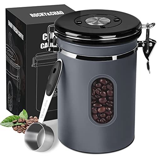 ROCKY&CHAO Kaffeedose Luftdicht aus Edelstahl 1,8L Kaffeebhnen Behälter 600g Vorratsdose für Tee Nüsse Kakao Länger und Frisch Bleiben