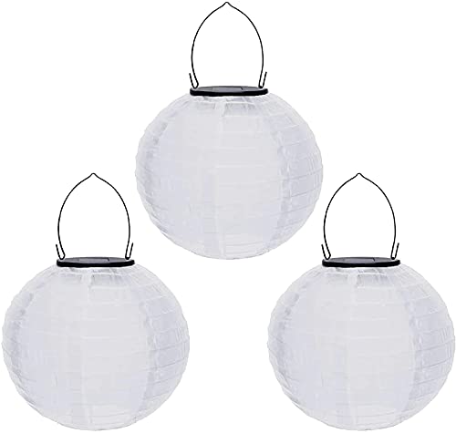 Youning Solar Lampions Außen Wetterfest, LED Solar Lampion Garten Laterne, Papier Laterne Lampenschirm Lampion Runde Laterne Papierlampions zum Dekorieren 20cm (3pcs Weiß)