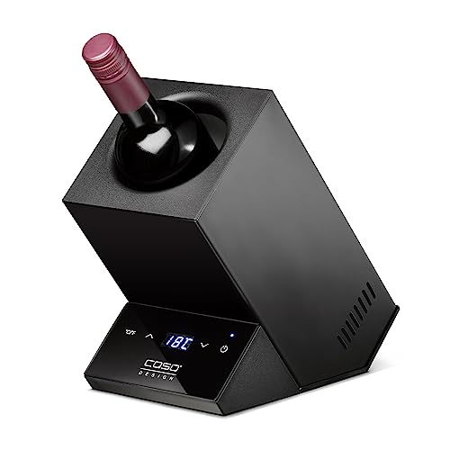 CASO WineCase One Black - Design Weinkühler für eine Flasche, Temperaturbereich von 5-18°C, für Flaschen bis 9 cm Ø, Sensor-Touch Bedienung, Schwarzes Edelstahlgehäuse