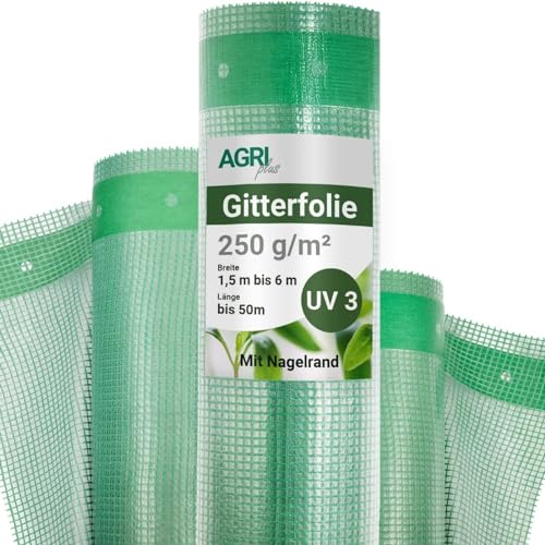 AGRI plus Gitterfolie - Stabile 250 g/m² Gewebeplane mit Nagelrand - Transparente & reißfeste Gartenfolie für langfristige Abdeckungen - Wetterfest & 3 Jahre UV-beständig (1,5 m x 1,0 m)