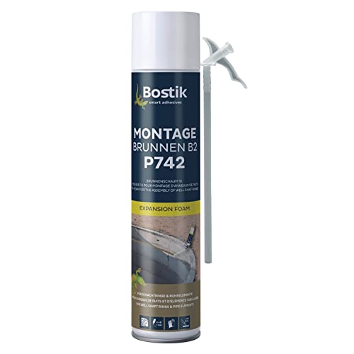 BOSTIK P742 Montage Brunnen B2 - Einkomponentiger Polyurethanschaum, Für Schachtringe und Rohrelemente, Wasserdicht Bis 5 m Wassersäule, Wasserfest und Verrotungsbeständig, 750ml