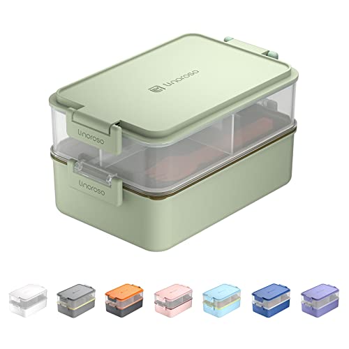 linoroso Lunchbox Erwachsene Brotdose mit 3 Fächern Bento Box mit Soßenbehälter und Geschirr Lunch Box für Mikrowelle und Spülmaschine Kunststoff BPA-frei Als Frühstücksbox Salatbox - Mintgrün