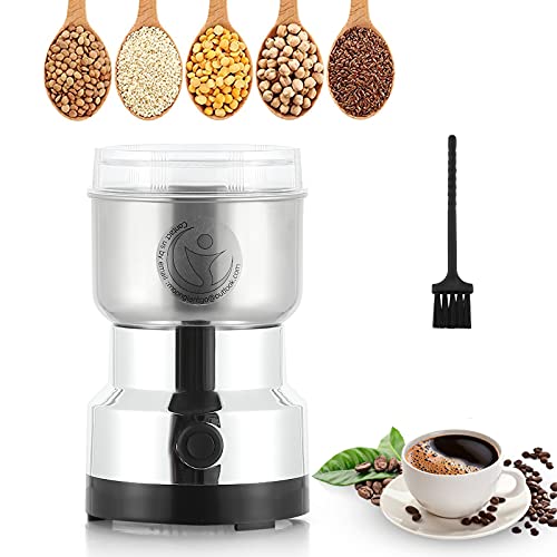 Moongiantgo Getreidemühle Multifunktionale 200W 14500rpm Gewürzmühle Ultrafeine Kaffeemühle, 300ml Kapazität, Edelstahl, für Trockenmaterialien, Gewürze, Kräuter, Kaffee (Silber)