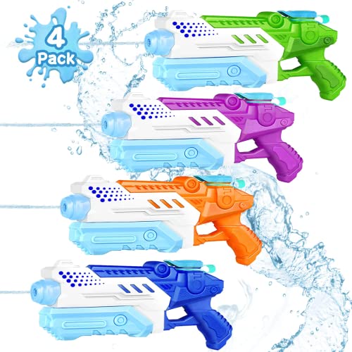 Wasserpistole für Kinder Erwachsene - 4 Stück Wasserpistole mit großer Reichweite Super Wasser Blaster Soaker Wasserspritzpistole Sommer Schwimmbad Pool Strand Wasserschlacht Spielzeug