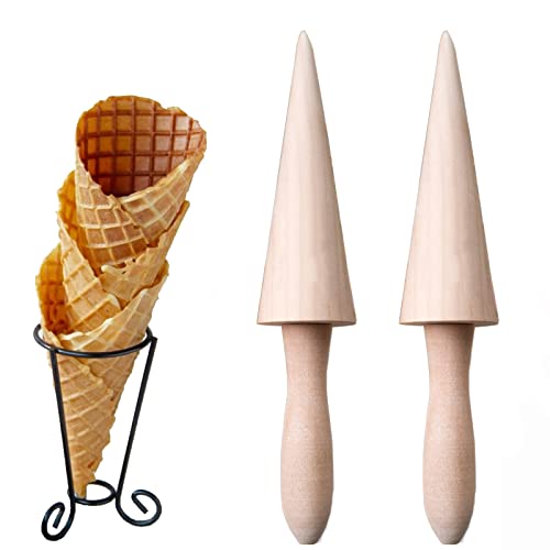 2 Stücke Waffel und Eishörnchenformer, Waffelkegelroller, Waffelhorn Holz Eiswaffelformer, Geeignet für die Herstellung von DIY-Waffeln und Eistüten