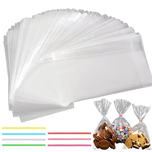 funvce 25x15cm Cellophantüten Klar 100 pcs, funvce Kleine SüÃŸigkeiten Tüten Plastiktüten Transparent mit Metallischen Bindebaender, für Mitgebsel Kindergeburtstag Gastgeschenke