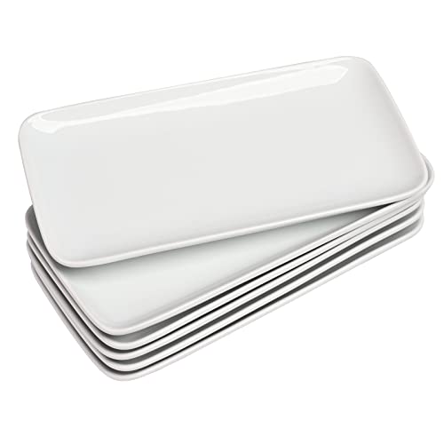 WishDeco Teller Rechteckig 6er Set, Servierplatten Porzellan Weiß 23x12 cm, Servierteller Länglich, Kleine Speiseteller für Dessert, Kuchen, Sushi, Salat, Antipasti