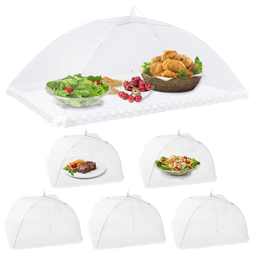 Osportfun Fliegenhaube, XL Abdeckhauben für Lebensmittel, 6er Set Faltbare Fliegenschirm Fliegenabdeckung, Perfekter Fliegenschutz für Essen, Obst, BBQ, 1 Groß(100x60cm)& 5 Standard