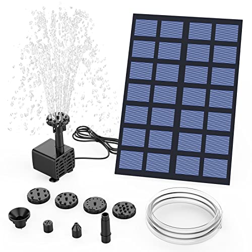 AMZtime Solar Springbrunnen für Außen 2.5W DIY Solarbrunnen für Draussen 2024 Upgrade Solarbrunnen mit 1.2 m Wasserleitung Solar Teichpumpe mit 6 Fontänenstile Solarpumpe für Gartenteich, Vogel-Bad