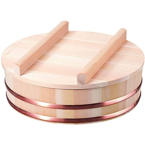 TIKUSAN Hangiri Sushi-Reis-Mischwanne aus Holz, Kupferband mit Deckel, hergestellt in Japan, aus Sawara-Zypresse, Sushi-Reisschale mit Deckel, Sushi-Oke (27 cm)